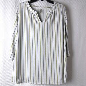 Perception Blouse 1X White Striped Roll Tab Sleeve Office Chic Plus Workwear